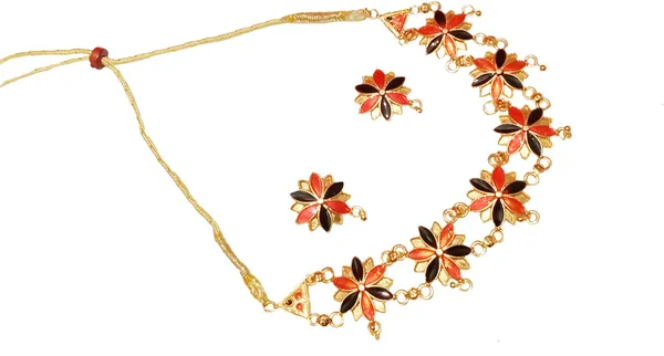 Assamese_Traditional_Gold_Plated_Red_Black_Colour_Golpata_Necklace_Set_For_Women